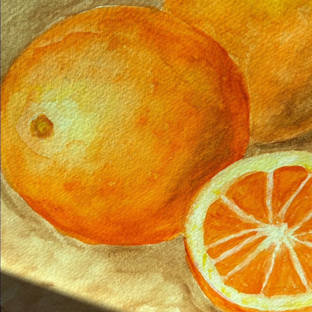 Hand-Painted Orange Watercolor Fruit Painting - Vibrant Orange Still Life - Picture 3 of 7